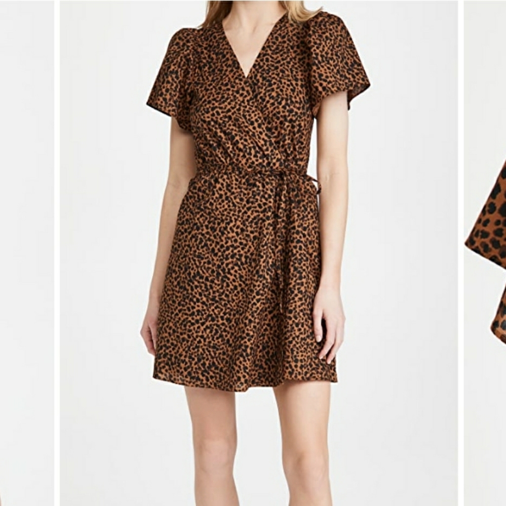 NWOT, Madewell mini wrap in loeperd print dress, 100% cotton. SIZE XS.